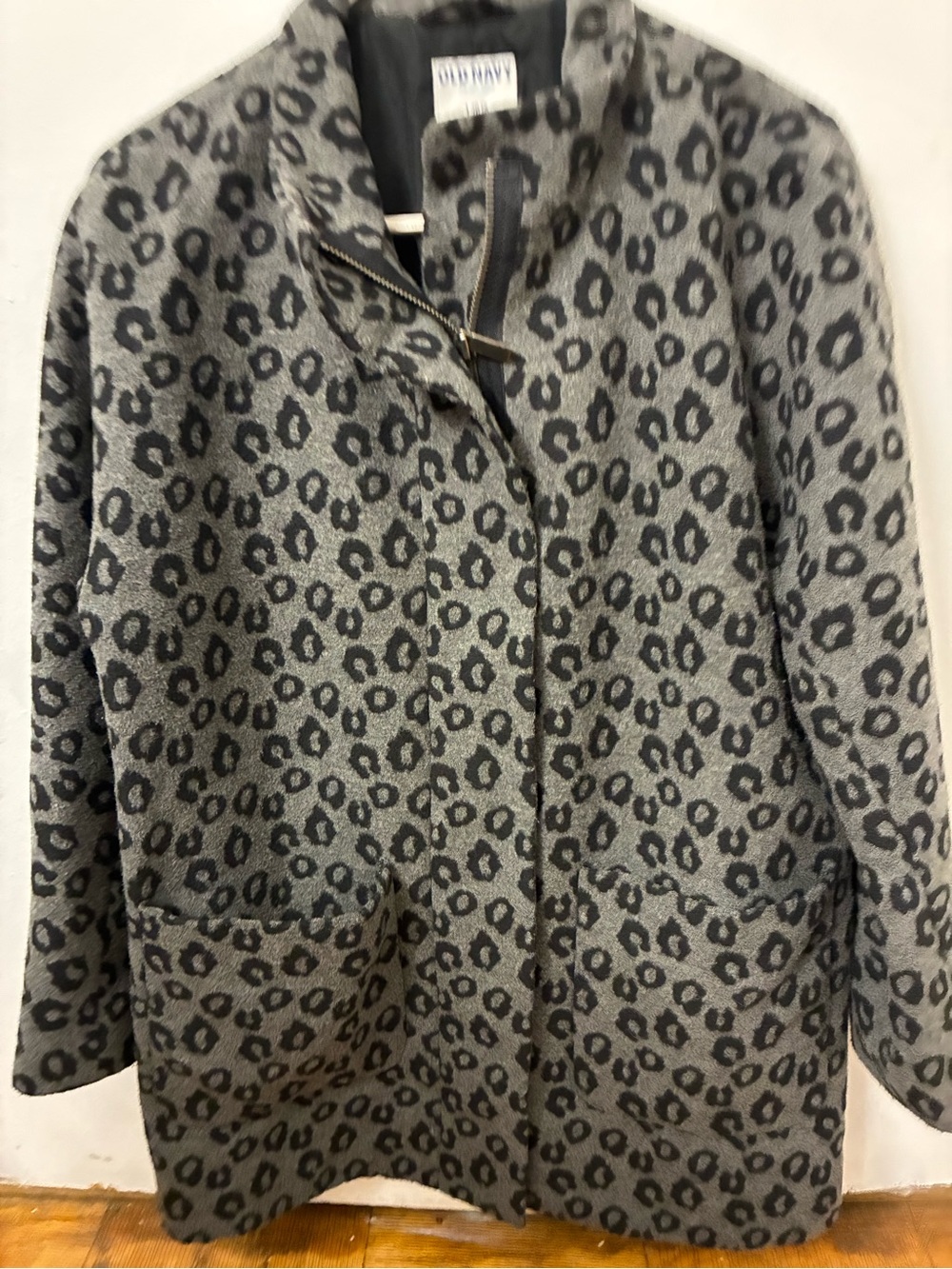 Old Navy Gray Leopard Print Pea Coat
